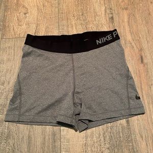 Gray Nike Pro spandex shorts